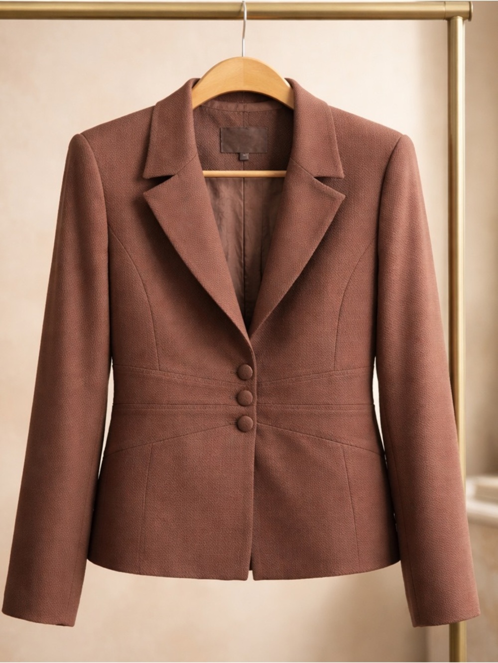 Vintage Ecaille Paris 3 Buttons Lapel Laine Wool Blazer Dark Brown Women Size 10